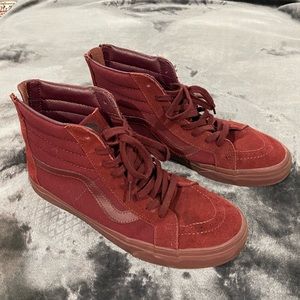 Vans Sk8-Hi Reissue Zip Men Round Toe Suede Burgundy Skate Shoe